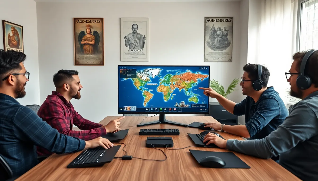diverse players strategizing in a modern gaming room.